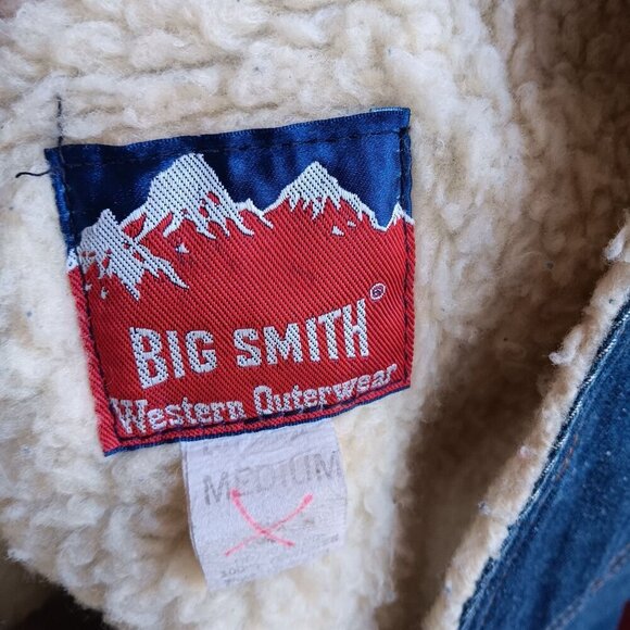 Medium Vintage 80's Big Smith Raw Denim Rancher Vest Sherpa Made In USA - Picture 3 of 7